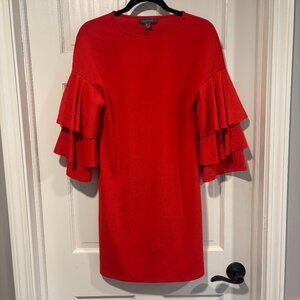 Stunning Red Tiered Ruffle Sleeve Primark Shift Dress Size 2 - NWT